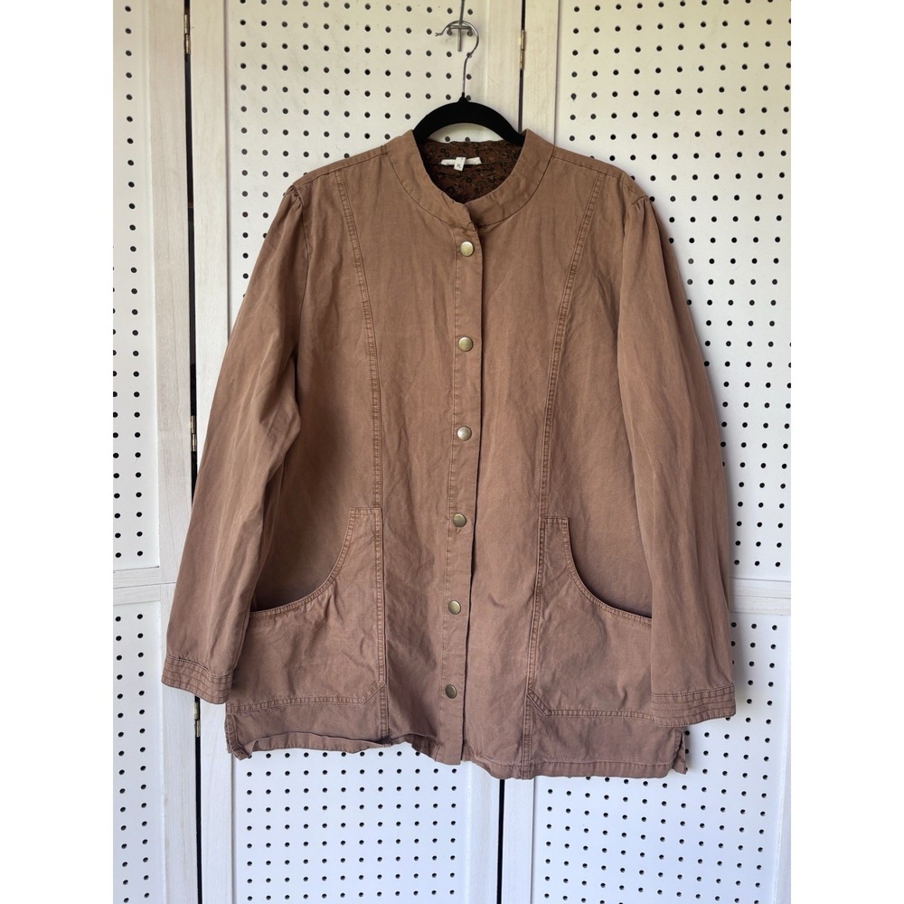 Maurices Women's XL Brown Khaki Chore Jacket Snap Front 100% Cotton Pockets